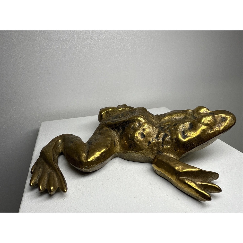 Vintage Frog Crown Prince Figurine Anthropomorphic 7 inch Heavy Metal Home Decor